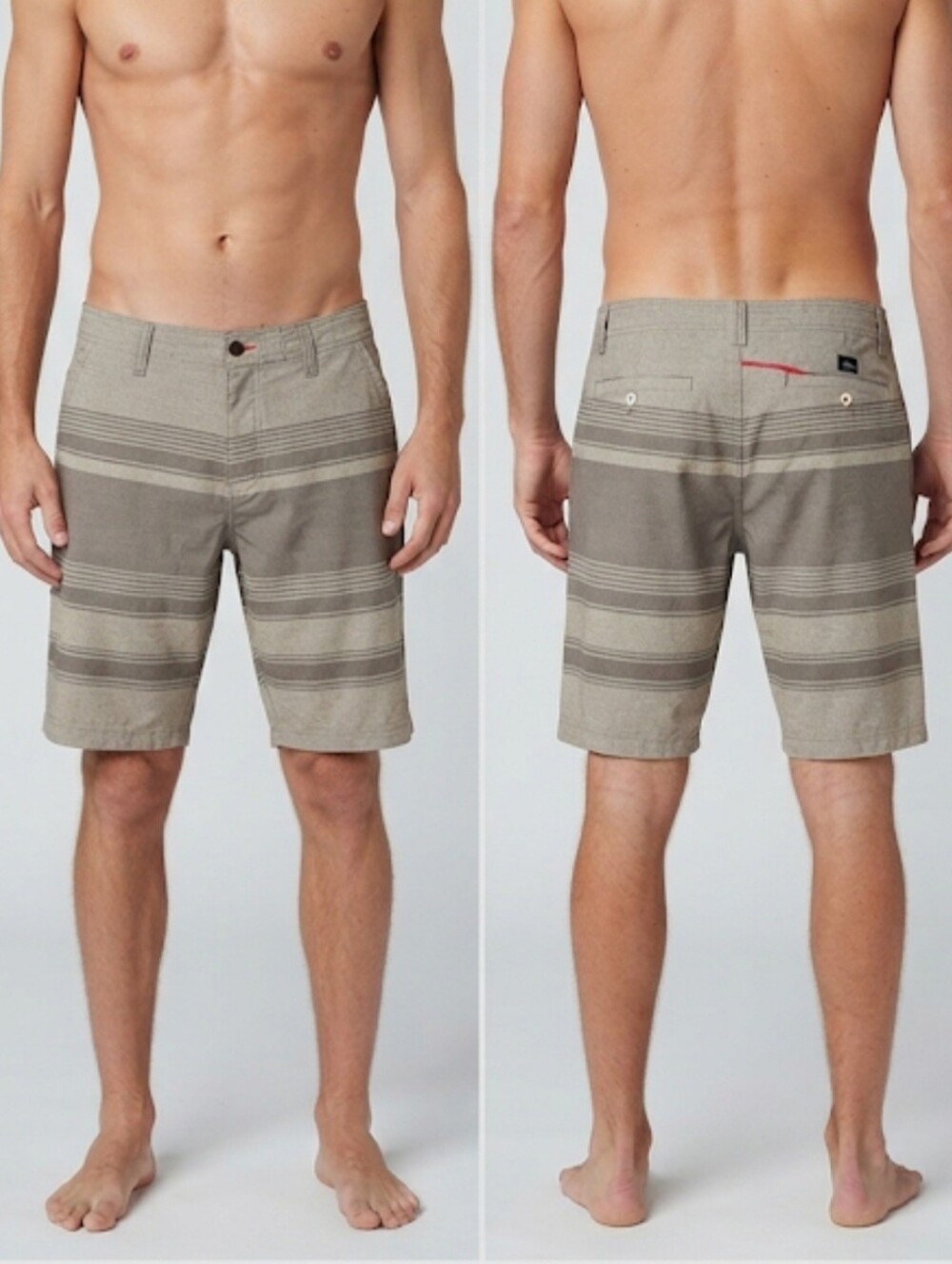 O'Neill Hybrid Board Shorts Striped Stretch Swim Trunks Gray Beige Size 32 (MED)